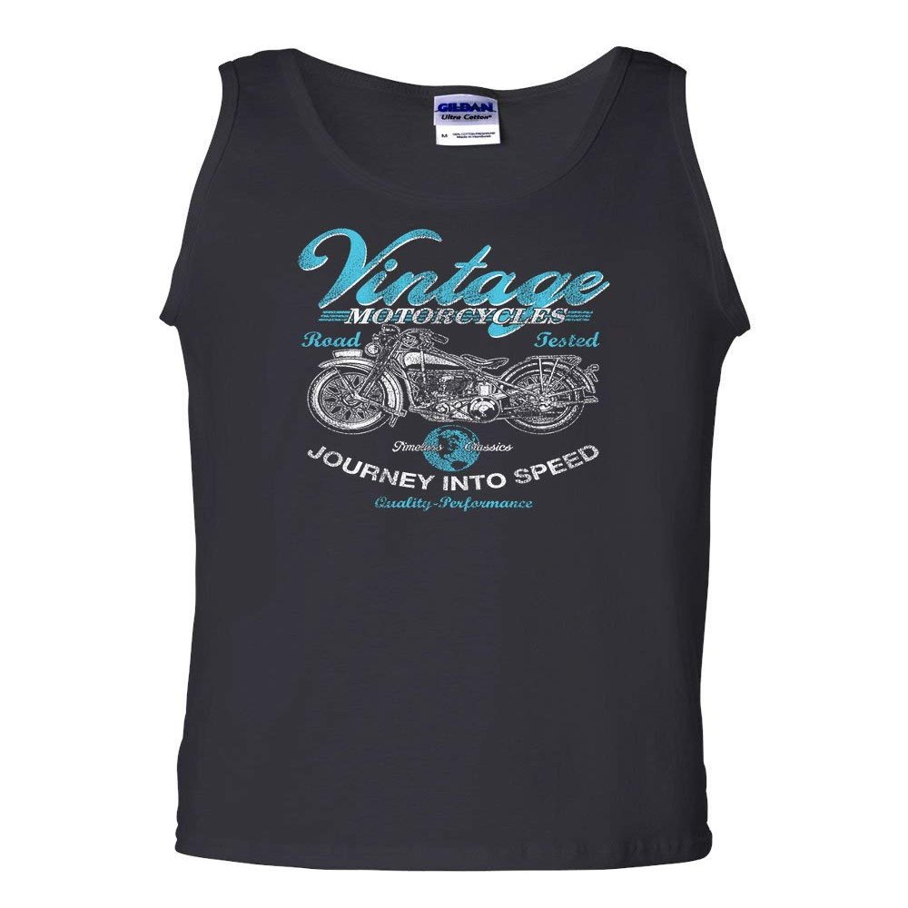 Vintage Motorcycles Tank Top Biker Route 66 Road Tested MC Men's Sleeveless Black Small