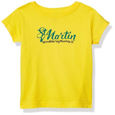 Marky G Apparel Girls' Printed St. Martin Graphic Cotton Jersey Short Sleeve Tee, Yellow, L