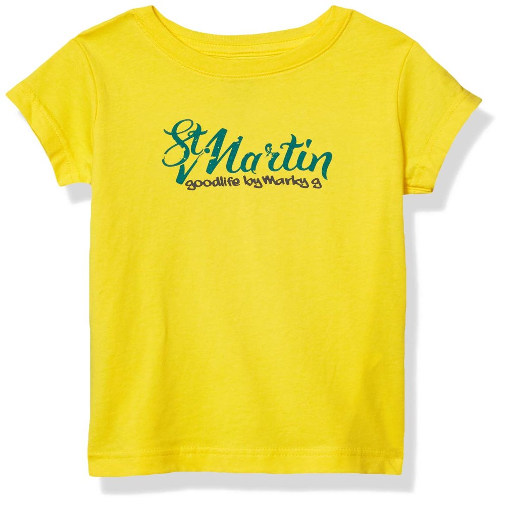 Marky G Apparel Girls' Printed St. Martin Graphic Cotton Jersey Short Sleeve Tee, Yellow, L