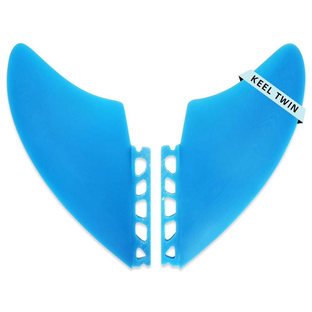 Single tabTwin Keel Fins - Twin Fin Fish Surfboard Fins Twin Keels - Smooth Fiberglass Flex (Blue)