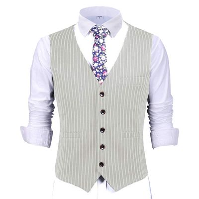 Mens Pinstripes Vest Slim Fit Classic Stripes Vest Wedding Groomsmen Waistcoat M,Silver Grey