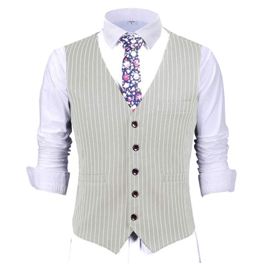 Mens Pinstripes Vest Slim Fit Classic Stripes Vest Wedding Groomsmen Waistcoat M,Silver Grey