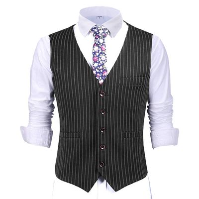 Mens Pinstripes Vest Slim Fit Classic Stripes Vest Wedding Groomsmen Waistcoat XXXL,Black