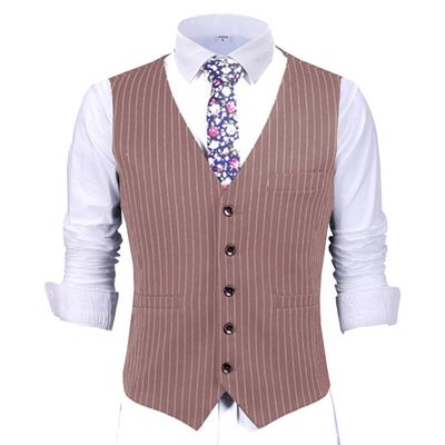 Mens Pinstripes Vest Slim Fit Classic Stripes Vest Wedding Groomsmen Waistcoat L,Cameo