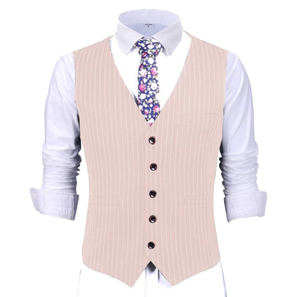 Mens Pinstripes Vest Slim Fit Classic Stripes Vest Wedding Groomsmen Waistcoat M,Pink