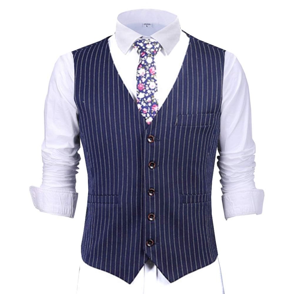 Mens Pinstripes Vest Slim Fit Classic Stripes Vest Wedding Groomsmen Waistcoat XXL,Royal Blue