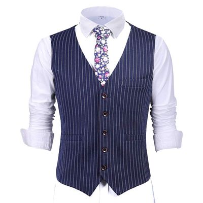 Mens Pinstripes Vest Slim Fit Classic Stripes Vest Wedding Groomsmen Waistcoat XL,Royal Blue