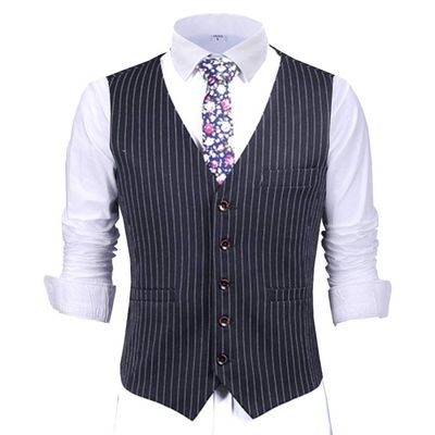 Mens Pinstripes Vest Slim Fit Classic Stripes Vest Wedding Groomsmen Waistcoat XXL,Navy