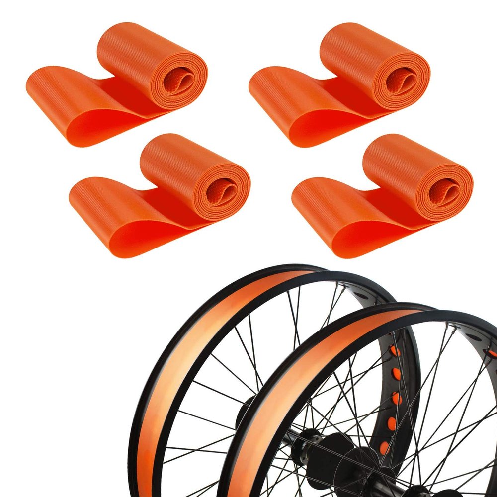 ADDMOTOR Rim Strip Rim Tape 26 inch Fat tire Liner PVC Inner Tube Cushion Protector Anti Puncture for Bikes 4PCS (Orange)
