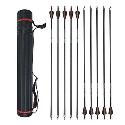 12 Pieces 30 Inch Carbon Arrow Archery Hunting Arrow Target Arrow Spine 400 Practice with 100 Grain Removable Field Point and Arrow Quiver Tube for Recuve Bow & Compound Bow (Arrow+Quiver)