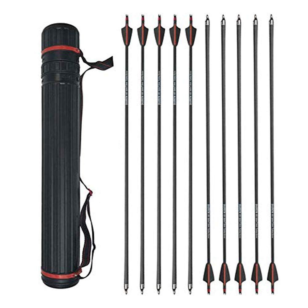 12 Pieces 30 Inch Carbon Arrow Archery Hunting Arrow Target Arrow Spine 400 Practice with 100 Grain Removable Field Point and Arrow Quiver Tube for Recuve Bow & Compound Bow (Arrow+Quiver)