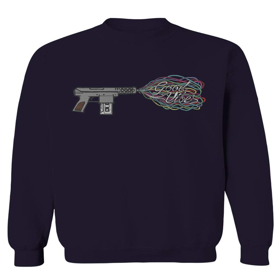 0241. Cool Graphic Retro Musician Good Vibes Cassette Music Lover Streetwear Society Men's Crewneck Sweatshirt (Navy Large)