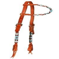Showman Argentina Leather Single Ear Headstall w/Multi Colored Beaded Navajo Design