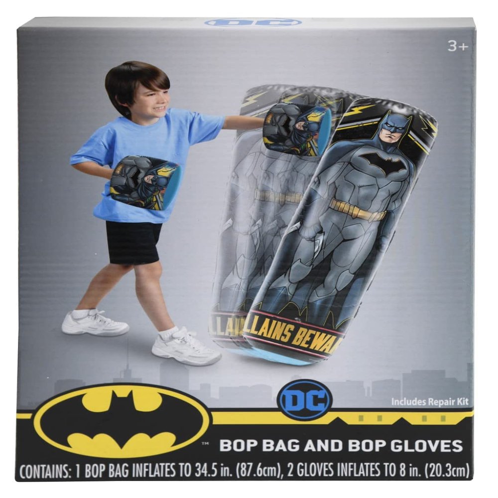 Batman Punching Bag with Gloves for Kids - Freestanding Inflatable Boxing Bag Indoor and Outdoor Kids Bop Bag Toy for Exercise and Play, Durable Heavy Duty Stress Relief Punch Bag - 34.5 Inches Tall