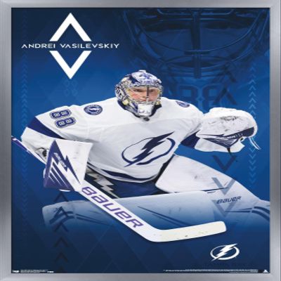 Trends International NHL Tampa Bay Lightning - Andrei Vasilevskiy 19 Wall Poster, 22.375" x 34", Silver Framed Version