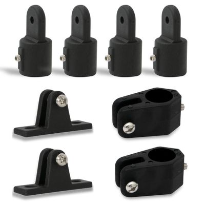 Five Oceans 8-Piece Bimini Top Hardware 2 Bow Set Fitting Fit 7/8-inch - Marine Bimini Top 90 Degree Deck Hinge, Jaw Slide, External Eye End - Heavy-Duty Black Nylon - FO3847-C2