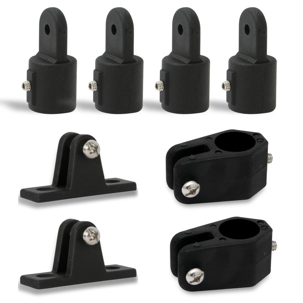 Five Oceans 8-Piece Bimini Top Hardware 2 Bow Set Fitting Fit 7/8-inch - Marine Bimini Top 90 Degree Deck Hinge, Jaw Slide, External Eye End - Heavy-Duty Black Nylon - FO3847-C2