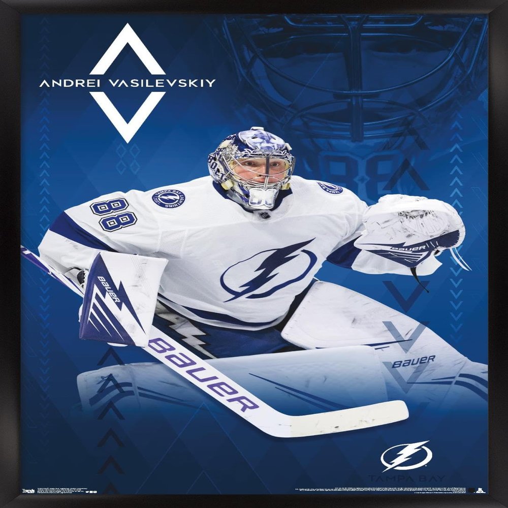 Trends International NHL Tampa Bay Lightning - Andrei Vasilevskiy 19 Wall Poster, 22.375" x 34", Black Framed Version