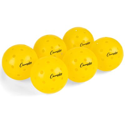 Champion Sports Outdoor Pickleball Balls: USAPA Approved Official Size Tournament Pickleballs - Yellow Pickleball Ball Set for Outdoor Courts - 6 Pack