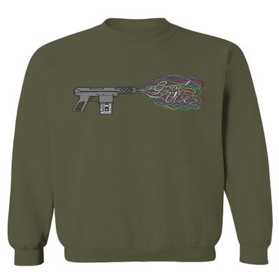 0241. Cool Graphic Retro Musician Good Vibes Cassette Music Lover Streetwear Society Men's Crewneck Sweatshirt (Olive Large)