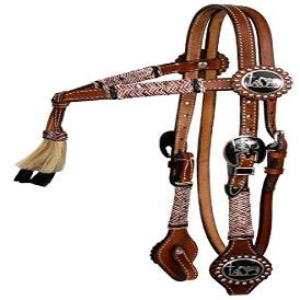 Showman Leather Futurity Knot Rawhide Braided Browband Headstall w/Praying Cowboy Conchos & Reins