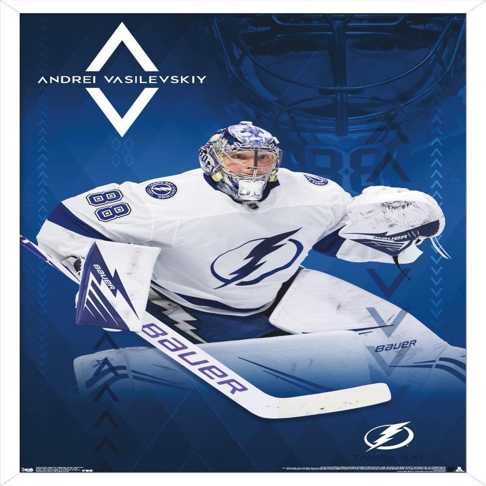 Trends International NHL Tampa Bay Lightning - Andrei Vasilevskiy 19 Wall Poster, 22.375" x 34", White Framed Version