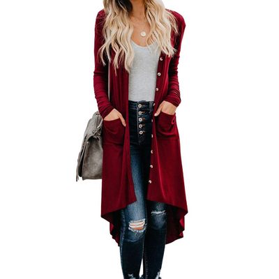 Women Casual Long Cardigan Solid Long Sleeve Button Open Front Knit Sweater Outwear Autumn Spring Clothes Pockets