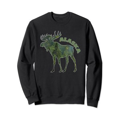 Alaska Moose Souvenir Keepsake Alaskan Forest Green Sweatshirt