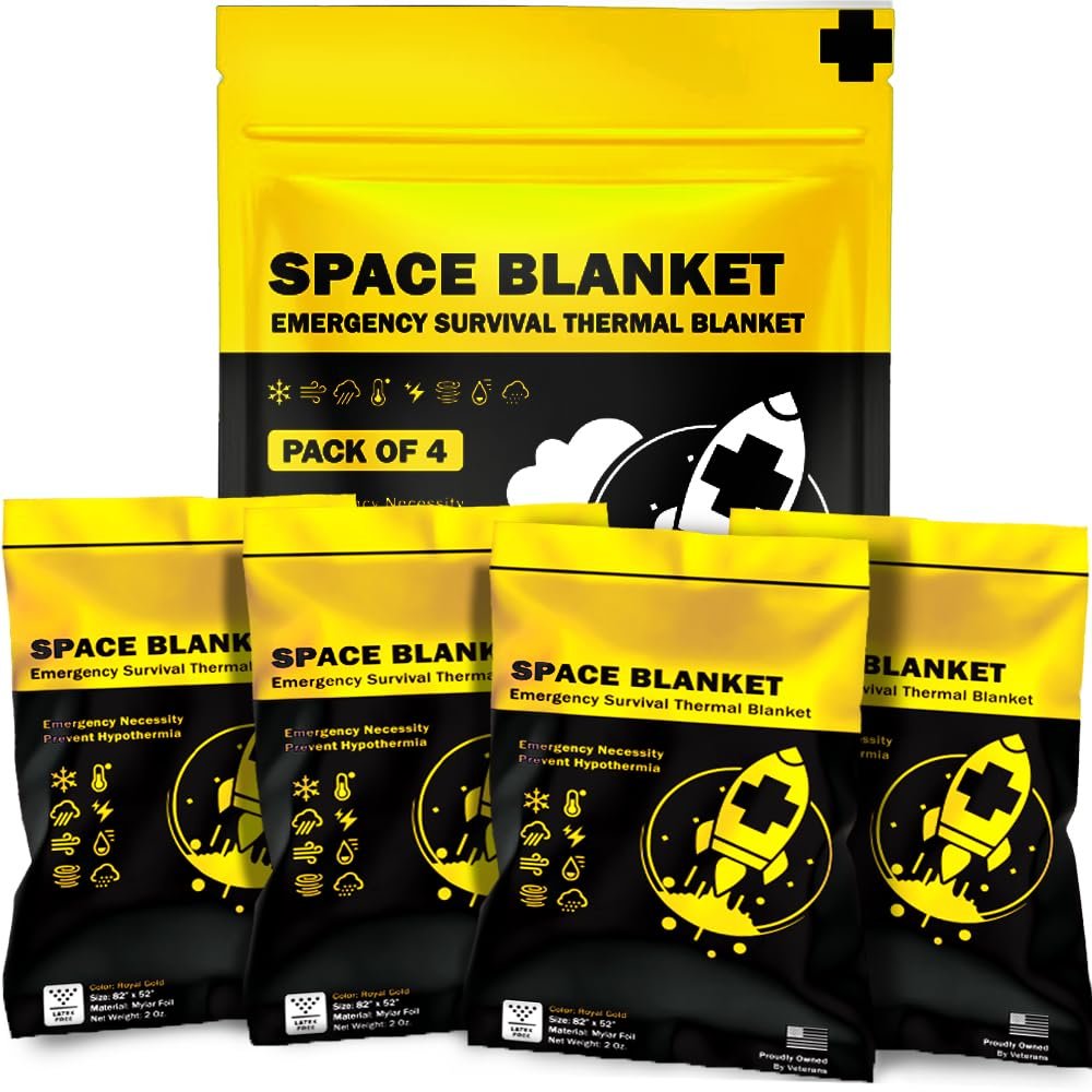 EVERLIT Emergency Mylar Thermal Blankets -Space Blanket Survival kit Camping Blanket Perfect for Outdoors, Hiking, Survival, Bug Out Bag Marathons or First Aid 1(Gold & Silver, 4 Pack)
