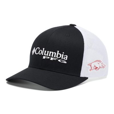 Columbia NCAA Arkansas Razorbacks Men's PFG Mesh Snap Back Ball Cap, One Size, ARK - Black
