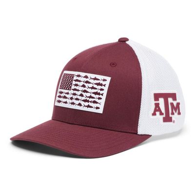Columbia Unisex Collegiate PFG Mesh Fish Flag Ball Cap, Tam - Deep Maroon, S/M