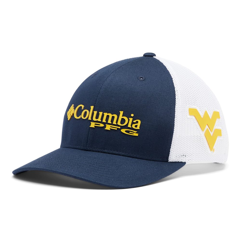 Columbia NCAA West Virginia Mountaineers Men's PFG Mesh Snap Back Ball Cap,One Size,WV - Navy