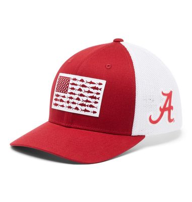 Columbia Unisex Collegiate PFG Mesh Fish Flag Ball Cap, Ala - Red Velvet, S/M