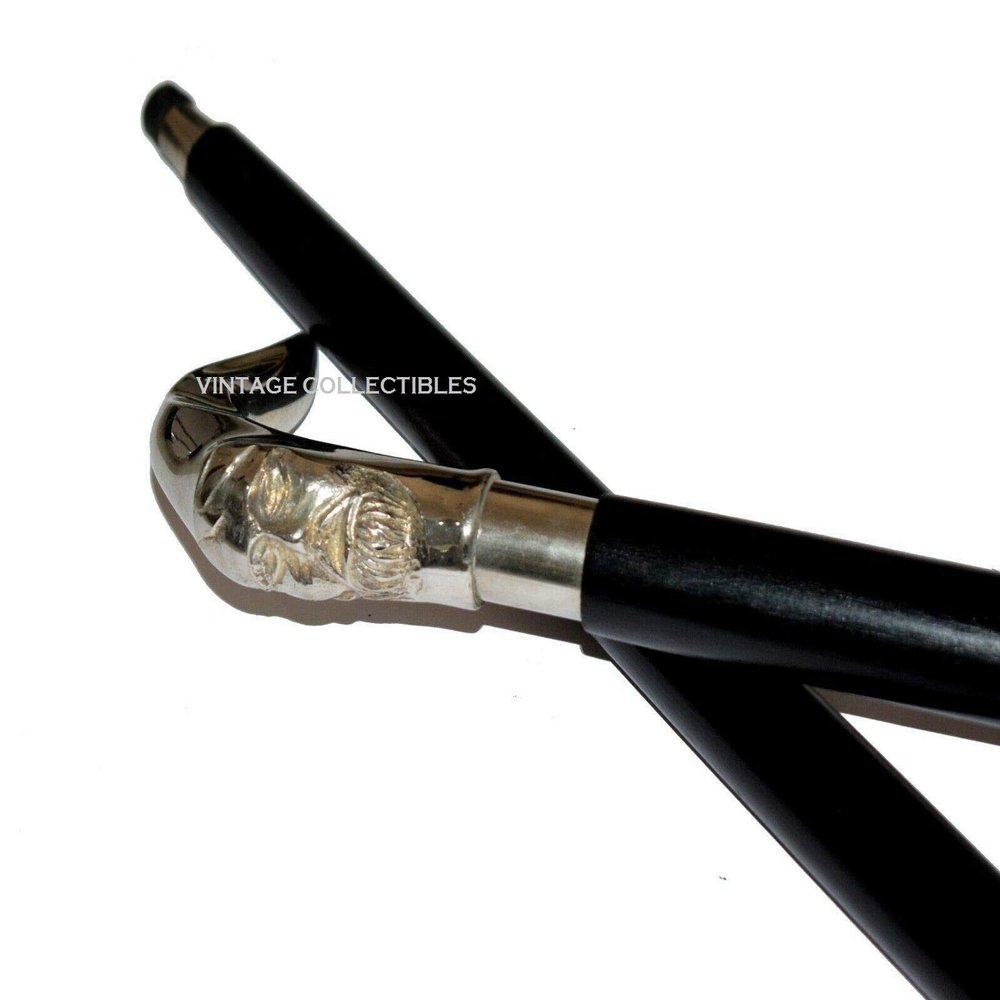 Alien Head Silver Handle Walking Stick Cane Black Wooden Shaft Beautiful Cane
