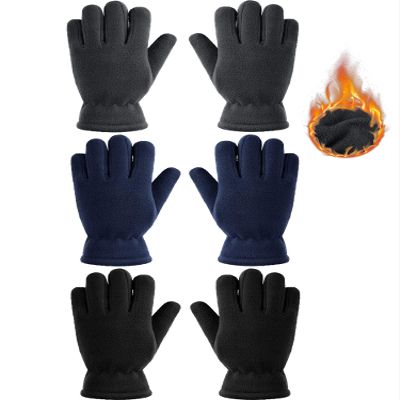 SATINIOR 3 Pairs Winter Fleece Gloves Kids Soft Warm Mitten for Boys Girls Full Fingers Outdoors Activities 5-12 Year(5-8 Years,Black, Grey, Navy Blue)