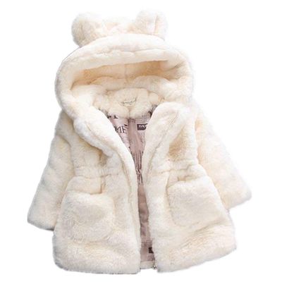 XYSSWW Girls Winter Warm Coats Hooded Faux Fur Fleece Jacket Coat (White, 2T)