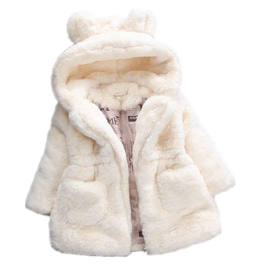 XYSSWW Girls Winter Warm Coats Hooded Faux Fur Fleece Jacket Coat (White, 2T)