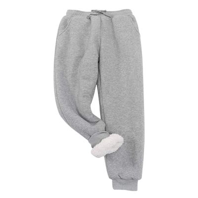 Snoly Women's Winter Warm Athletic Sherpa-Lined Jogger Sweatpants Running Active Thermal Fleece Running Pant Trousers (Light Grey, Large)