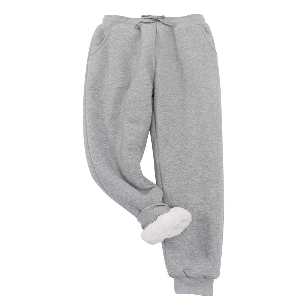 Snoly Women's Winter Warm Athletic Sherpa-Lined Jogger Sweatpants Running Active Thermal Fleece Running Pant Trousers (Light Grey, Large)
