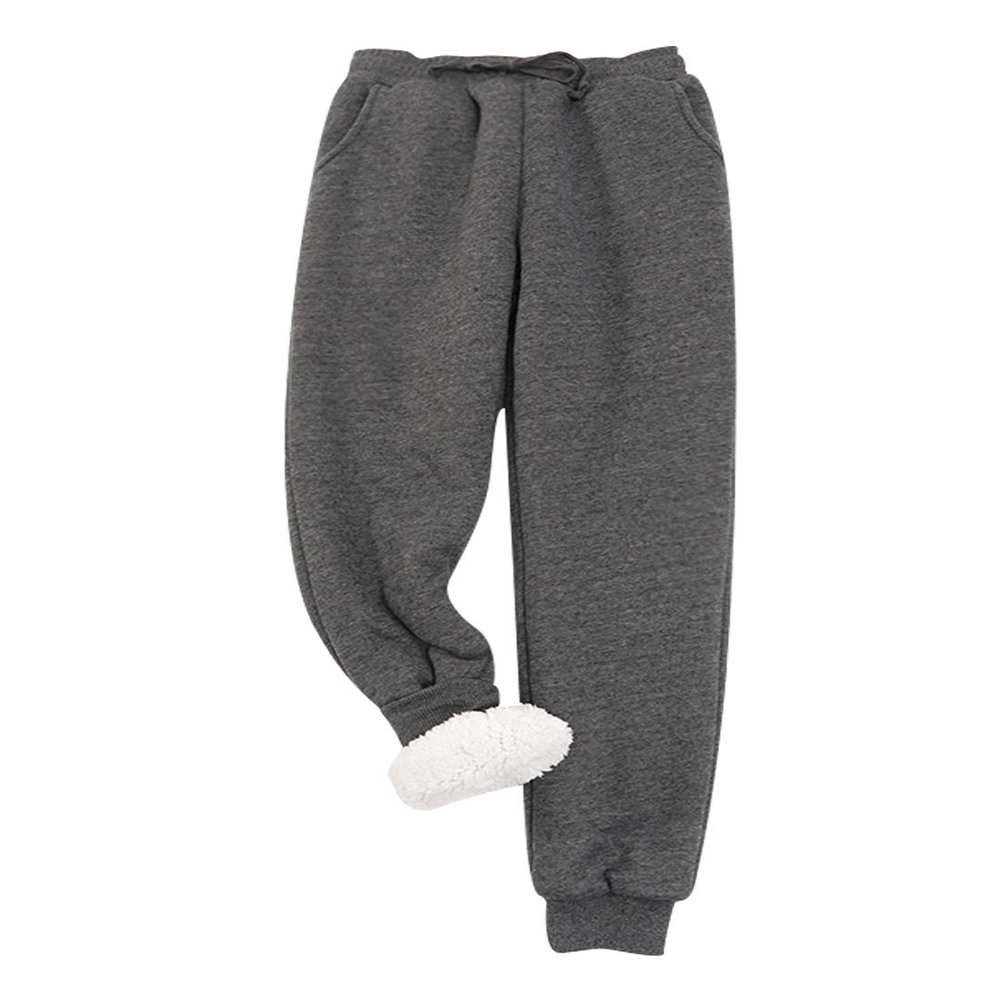 Snoly Women's Winter Warm Athletic Sherpa-Lined Jogger Sweatpants Running Active Thermal Fleece Running Pant Trousers (Dark Grey, Small)