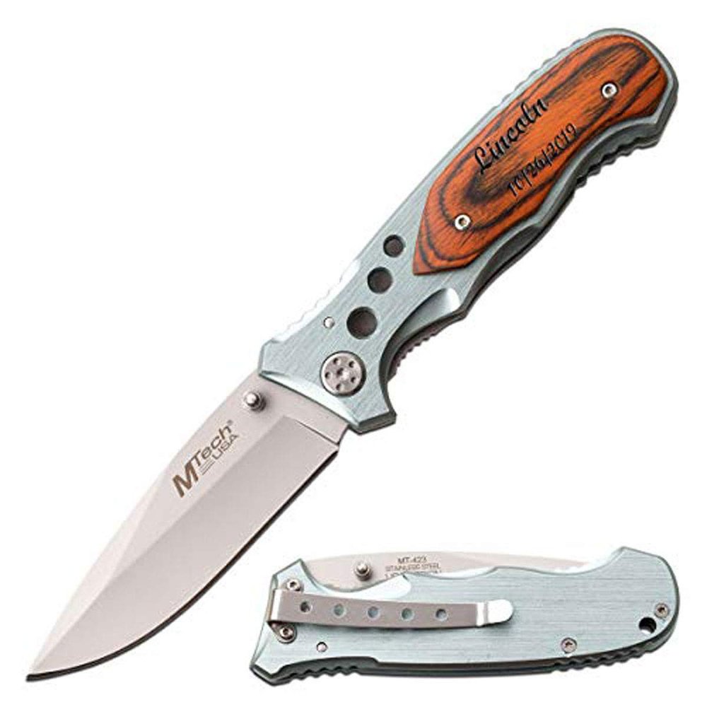 GIFTS INFINITY Customized Engraved Pocket Folding Knife - Groomsmen Wedding Party Monogrammed (MT-423LBR)