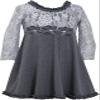 Bonnie Jean Sparkle Lace and Knit Long-Sleeve Party Dress, Silver, 2T view 1
