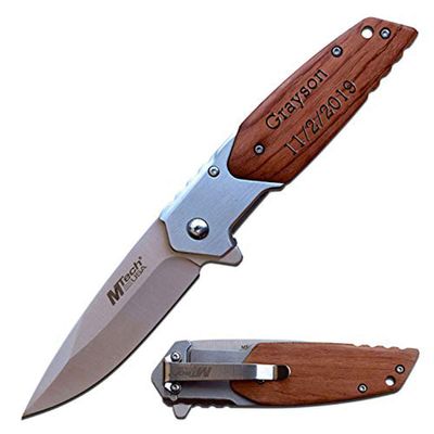 GIFTS INFINITY Customized Pocket Folding Knife with Metal Blade Engraving - Groomsmen Wedding Party Personalized Monogrammed Engraved for Free (MT-A1154BR)