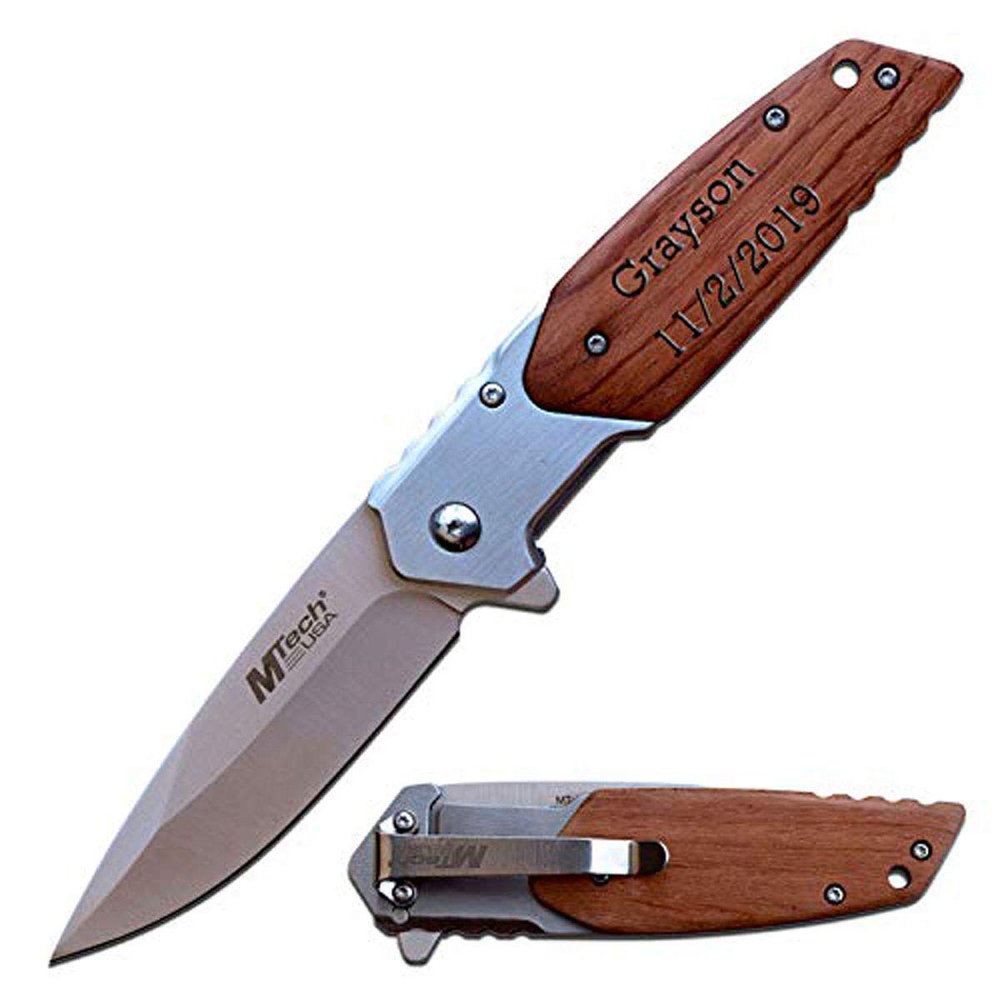 GIFTS INFINITY Customized Pocket Folding Knife with Metal Blade Engraving - Groomsmen Wedding Party Personalized Monogrammed Engraved for Free (MT-A1154BR)