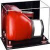 Better Display Cases Clear Acrylic Boxing Glove Display Case with Mirror Case, Pink Risers and Black Base (V16/A011) view 1
