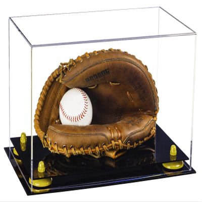 Better Display Cases Clear Acrylic Baseball Catchers Glove Display Case with Yellow Risers (A011/V16)