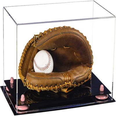 Better Display Cases Clear Acrylic Baseball Catchers Glove Display Case with Pink Risers (A011/V16)