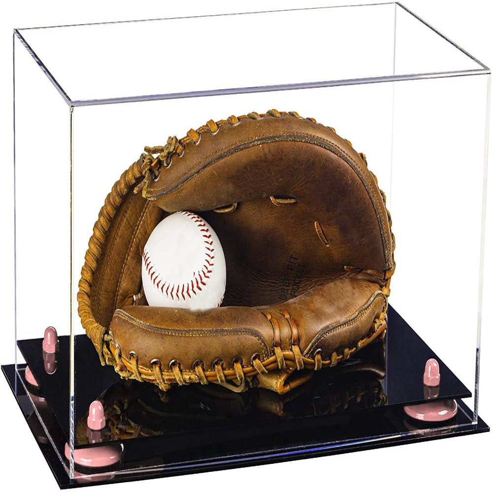 Better Display Cases Clear Acrylic Baseball Catchers Glove Display Case with Pink Risers (A011/V16)