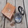 RoyalMart Brass Sundial Compass with Wooden Case and Brass Strip Push Button Open Mechanism Vintage Compass- - Steampunk Accessory (Black Engraved with Wooden Box) view 2