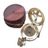 RoyalMart Brass Sundial Compass with Leather Case | Golden Engraved Vintage Steampunk Compass with Push Button Mechanism | Antique Nautical Gift for Graduation, Scouts, Travel & Dcor view 1